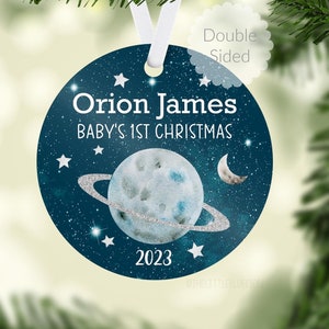 Outer Space Baby First Christmas Ornament, Personalized Baby Christmas Ornament, Planet Saturn Baby Girl Ornament, Holiday Baby Ornament T58