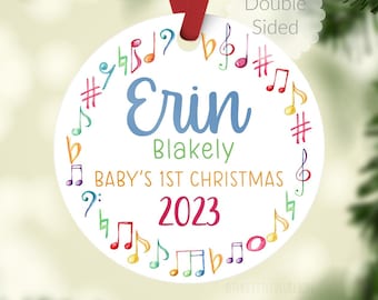 Music Baby 1st Christmas Ornament, Music Ornament, Personalized Baby First Christmas Ornament, Musical NOTES Ornament, Holiday Ornament G45