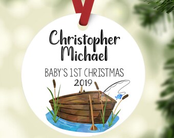 Fishing Baby First Christmas Ornament, Personalized Baby Christmas Ornament, Fisherman Baby Boy Ornament, Holiday Baby Ornament O13