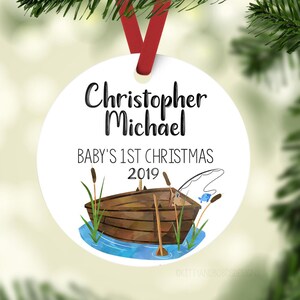 Fishing Baby First Christmas Ornament, Personalized Baby Christmas Ornament, Fisherman Baby Boy Ornament, Holiday Baby Ornament O13