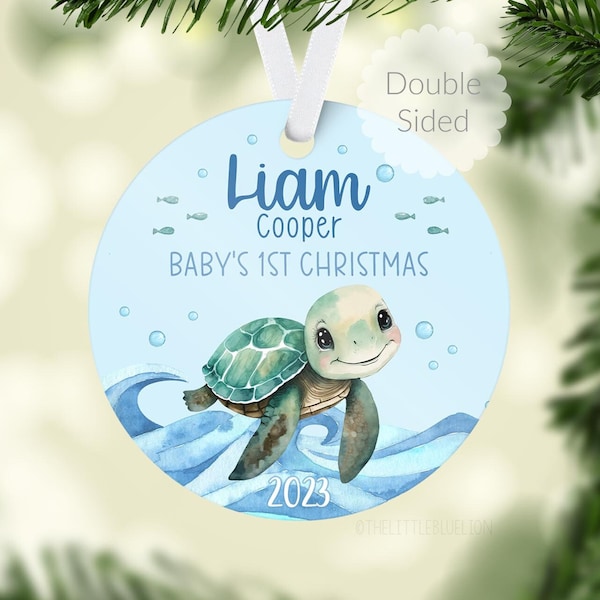 Turtle Baby's 1st Christmas Ornament, Personalized Baby First Christmas Ornament, Baby Boy Ornament, Ocean Life Holiday Baby Ornament O33