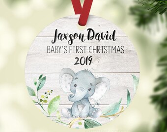 Elephant Baby 1st Christmas Ornament, Personalized Baby First Christmas Ornament, Baby Boy Ornament, New Baby Gift, Holiday Baby Ornament S6