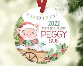 Pig Baby 1st Christmas Ornament, Personalized Baby First Christmas Ornament, Gender Neutral Ornament, Baby Gift, Holiday Baby Ornament