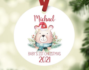 Bear Baby 1st Christmas Ornament, Personalized Baby First Christmas Ornament, Baby Boy Ornament, New Baby Gift, Holiday Baby Ornament