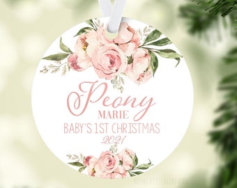 Peony Baby's 1st Christmas Ornament, Personalized Baby First Christmas Ornament, Baby Girl Ornament, Baby Gift, Holiday Baby Ornament F13