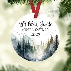 Mountains Baby First Christmas Ornament, Personalized Baby Christmas Ornament, Adventure Awaits Baby Boy Ornament, Holiday Baby Ornament M28