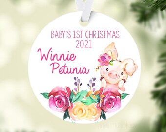 Pig Baby 1st Christmas Ornament, Personalized Baby First Christmas Ornament, Gender Neutral Ornament, Baby Gift, Holiday Baby Ornament C8