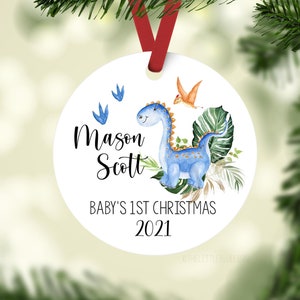 Dinosaur Baby First Christmas Ornament, Personalized Baby Christmas Ornament, Dino Baby Boy Ornament, Holiday Baby Ornament B6