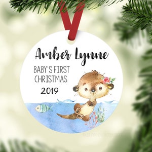 Otter Baby 1st Christmas Ornament, Personalized Baby First Christmas Ornament, Baby Girl Ornament, New Baby Gift, Holiday Baby Ornament O10