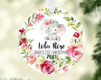 Elephant Baby 1st Christmas Ornament, Personalized Baby First Christmas Ornament, Baby Girl Ornament, Baby Gift, Holiday Baby Ornament S15