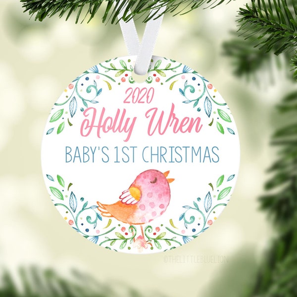 Bird Baby 1st Christmas Ornament, Personalized Baby First Christmas Ornament, Baby Girl Ornament, New Baby Gift, Holiday Baby Ornament G8