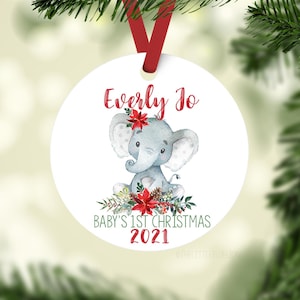 Elephant Baby 1st Christmas Ornament, Personalized Baby First Christmas Ornament, Baby Girl Ornament, New Baby Gift, Holiday Baby Ornament