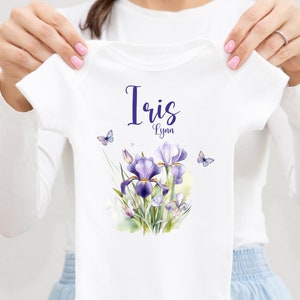 Iris Flower Baby Bodysuit, Irises Bodysuit, Baby Shower Gift, Pregnancy Reveal Baby Shirt, Baby One Piece, Irises Baby Outfit F98