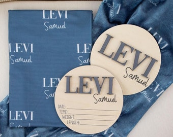 Swaddle Bundle, Baby Name Swaddle, 3D Birth Stat and Name Sign, 3D Birth Announcement Sign, Baby Swaddle Set Options, Newborn Name Swaddle