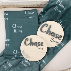 Baby Name Swaddle, Swaddle Bundle Options, 3D Birth Stat and Name Sign, 3D Birth Announcement Sign, Baby Swaddle Set, Newborn Name Swaddle