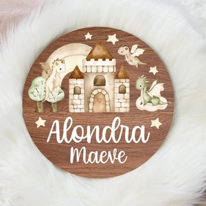 Dragon Round Wood Name Sign, Dragon Baby Name Sign, Round Wood Baby Name Sign, Baby Announcement Sign, Dragon Theme Nursery Decor G52