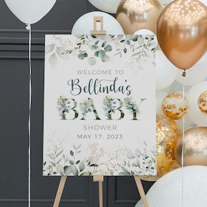 Greenery Baby Shower Welcome Sign, Personalized Baby Shower Poster, Floral Baby Shower Poster, Elegant Greenery Baby Shower Decor, F94
