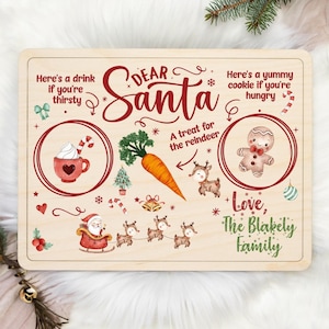 Bandeja de madera para galletas y leche de Papá Noel, bandeja personalizada para galletas de Papá Noel, bandeja para dulces de Nochebuena, bandeja para dulces de Papá Noel, bandeja para galletas y leche de Papá Noel