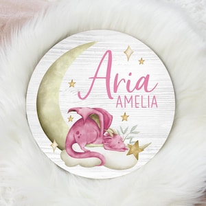 Girl Dragon Round Wood Name Sign, Dragon Baby Name Sign, Round Wood Baby Name Sign, Baby Announcement Sign, Dragon Theme Nursery Decor B49