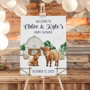 Highland Cow Baby Shower Welcome Sign, Personalized Baby Shower Poster, Highland Cow Baby Shower Poster, Farm Baby Shower Decor, C31