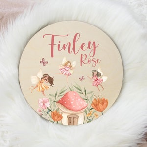 Fairy Round Wood Name Sign, Fairy Garden Baby Sign, Round Wood Baby Name Sign, Baby Announcement Sign, Fairy Garden Nursery G31