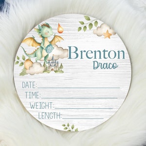 Dragon Birth Stat Sign, Birth Stat Sign, Round Wood Birth Stat Sign, Dragon Birth Announcement, Personalized Birth Stat Sign, Baby Gift B95