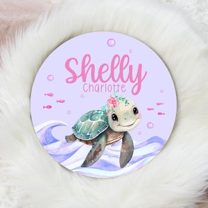 Girl Turtle Round Wood Name Sign, Under The Sea Baby Sign, Round Wood Baby Name Sign, Baby Announcement Sign, Sea Life Nursery Decor O33