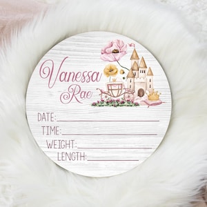 Princess Birth Stat Sign, Round Wood Birth Stat Sign, Princess Castle Birth Stat Sign, Princess Crown, Personalized Birth Stat Sign G19