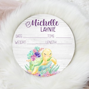 Birth Stat Sign, Round Wood Birth Stat Sign, Girl Turtle Birth Stat Sign, Under The Sea Sign, Personalized Birth Stat Sign, Newborn Gift O7