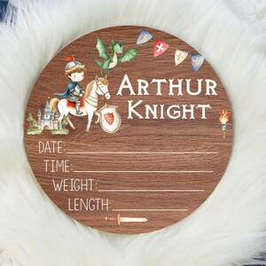 Knight and Dragon Birth Stat Sign, Birth Stat Sign, Round Wood Birth Stat Sign, Dragon Birth Announcement, Personalized Birth Stat Sign B97