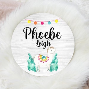Llama Round Wood Name Sign, Llama Cactus Baby Sign, Round Wood Baby Name Sign, Baby Announcement Sign, Southwest Llama Nursery Decor D4