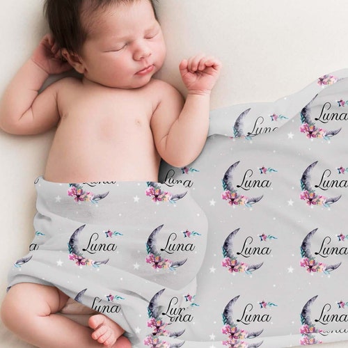 Luna Blanket Personalized Moon and Stars Baby Blanket Etsy