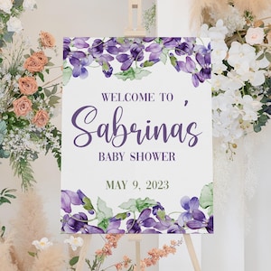 Violets Baby Shower Welcome Sign, Personalized Baby Shower Poster, Floral Baby Shower Poster, Violets Floral Baby Shower Decor, F72