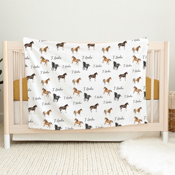 Horse Blanket, Horse Theme Crib Bedding, Personalized Baby Blanket, Horse Nursery Theme, Newborn Blanket, Baby Shower Gift, Equestrian M20