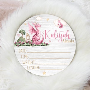 Girl Dragon Birth Stat Sign, Birth Stat Sign, Round Wood Birth Stat Sign, Dragon Birth Announcement, Personalized Birth Stat Sign G81