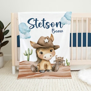 Cowboy Blanket, Personalized Cowboy Baby Blanket, Cowboy Horse Baby Blanket, New Baby Gift, Cowboy Nursery Theme D13
