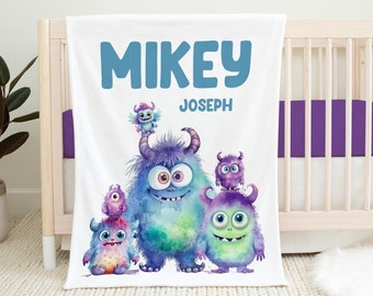 Monster Blanket, Personalized Monster Baby Blanket, Monster Baby Blanket, Boy Nursery Blanket, Cute Monster Nursery, Monsters Blanket B76