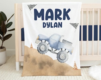 Monster Truck Baby Blanket, Monster Truck Personalized Baby Blanket, Truck Baby Blanket, Personalized Baby Blanket, Baby Shower Gift B65