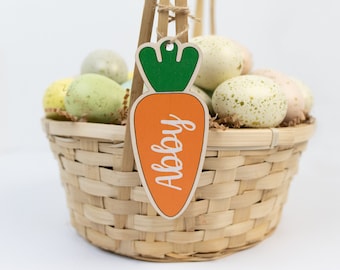 Easter Basket Tag, Personalized Easter Name Tag, Wooden Carrot Tag, First Easter Basket, Custom Easter Tag, Wood Carrot Tag
