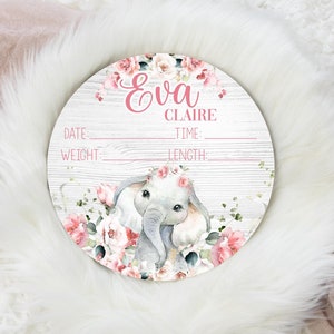 Girl Elephant Birth Stat Sign, Birth Stat Sign, Wood Birth Stat Sign, Pink Elephant Sign, Personalized Birth Stat Sign, Newborn Gift S51