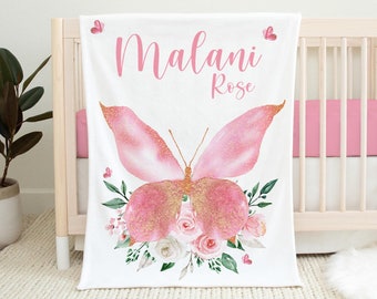 Butterfly Nursery Baby Blanket, Girl Butterfly Baby Blanket, Pink and Gold Butterfly Blanket, Butterfly Nursery Theme, New Baby Gift G5