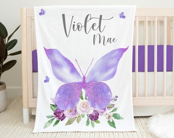 Butterfly Nursery Baby Blanket, Girl Butterfly Baby Blanket, Purple Floral Butterfly Blanket, Butterfly Nursery Theme, New Baby Gift G6