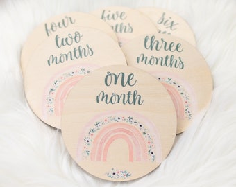 Rainbow Milestone Cards, Baby Milestone Rainbow Discs Marker, Wood Milestone Card, Baby Milestones, Photo Prop, Boho Rainbow Nursery T26