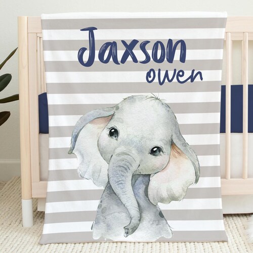 Boy Elephant Blanket Elephant Crib Bedding Personalized Baby Etsy