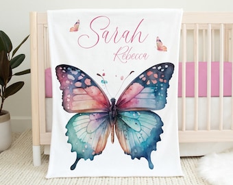 Butterfly Nursery Baby Blanket, Girl Butterfly Baby Blanket, Pastel Butterfly Blanket, Butterfly Nursery Theme, New Baby Gift G60