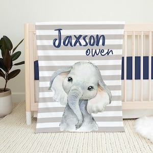 Boy Elephant Blanket, Elephant Crib Bedding, Personalized Baby Blanket, Elephant Nursery Theme, Newborn Blanket, Baby Shower Gift