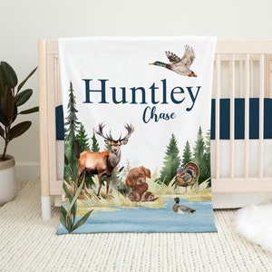 Hunting Blanket, Personalized Hunter Baby Blanket, Buck Baby Blanket, New Baby Gift, Duck Hunter Nursery Theme, Duck Baby Shower W61