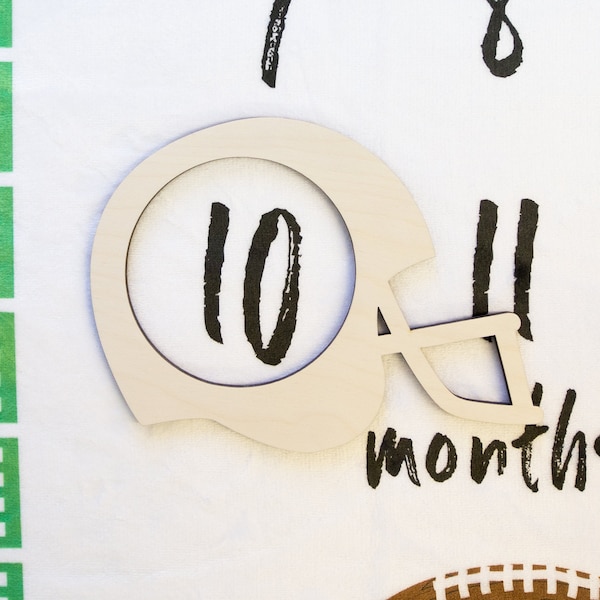 Football Helmet Milestone Marker, Milestone Blanket Marker, Baltic Birch Wood Milestone Marker, Baby Shower Gift, Photo Prop, Month Marker