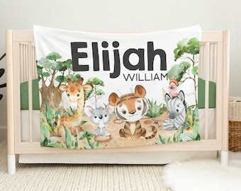 Safari Blanket, Safari Nursery Blanket, Personalized Baby Blanket, Safari Nursery Theme, Newborn Blanket, Tiger, Giraffe, Zebra, Koala S47
