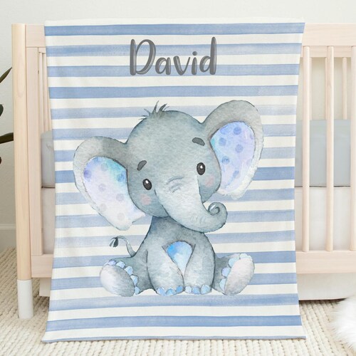 Elephant Star Blue Baby Blanket Personalized Boy Blue Baby Etsy